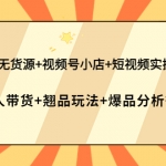 抖店无货源+视频号小店+短视频实操课：达人带货+翘品玩法+爆品分析等