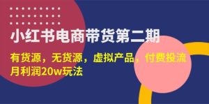 小红书电商带货第二期，有货源，无货源，虚拟产品，付费投流，月利润20w