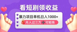 看剧即赚无脑躺赚，单机日入1000+，月入3万+，可批量可矩阵，最猛收益…